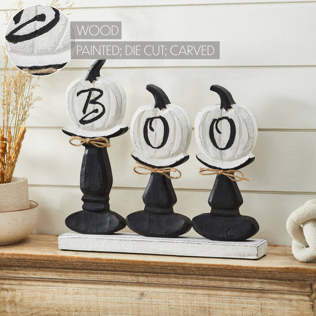 BOO Pumpkin Wood Tabletop Sign, 13.5" Halloween Decor