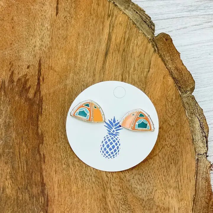 Camping Tent Stud Earrings, Whimsical Enamel Jewelry for Explorers, Great Gift Idea for Camping Fans - Nifty Decor & More
