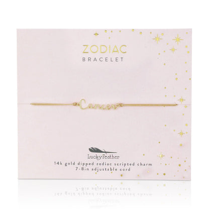 CANCER Zodiac Cord Bracelet Gold - June 21 - July 22 - Nifty Decor & More