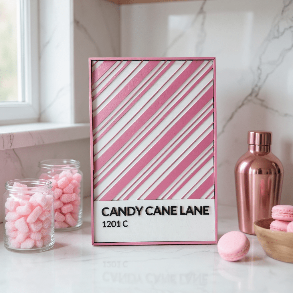 Candy Cane Lane Pink & White Christmas Holiday Charm Wall Decor - Nifty Decor & More