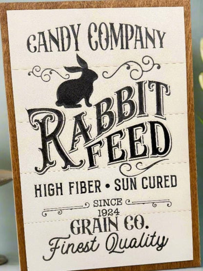 Candy Co. Rabbit Feed Sign | Rustic Farmhouse Decor | Vintage Bunny Decor for Home & Garden - Nifty Decor & More