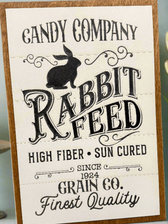 Candy Co. Rabbit Feed Sign | Rustic Farmhouse Decor | Vintage Bunny Decor for Home & Garden