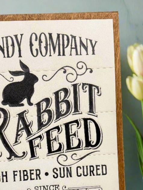 Candy Co. Rabbit Feed Sign | Rustic Farmhouse Decor | Vintage Bunny Decor for Home & Garden - Nifty Decor & More