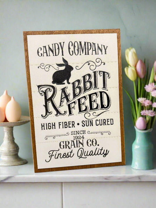 Candy Co. Rabbit Feed Sign | Rustic Farmhouse Decor | Vintage Bunny Decor for Home & Garden