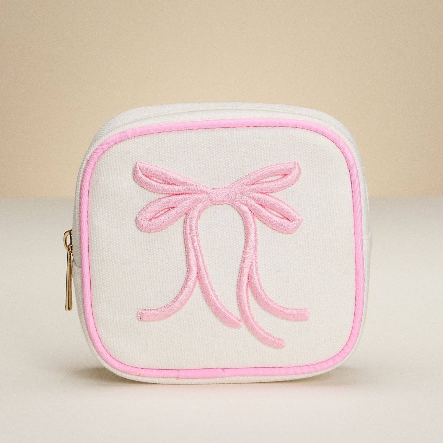 Stylish Canvas Bow Pouch with Pink Trim – Perfect for Coins & Small Essentials – Gift for Teens & Ladies Cosmetic Bag