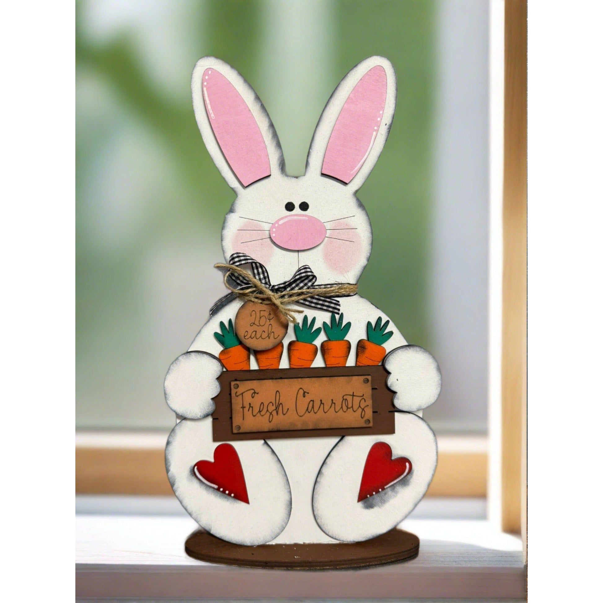 Carrot Patch Bunny Shelf Sitter Handmade Spring Decor Cute Bunny Figurine for Easter - Nifty Decor & More