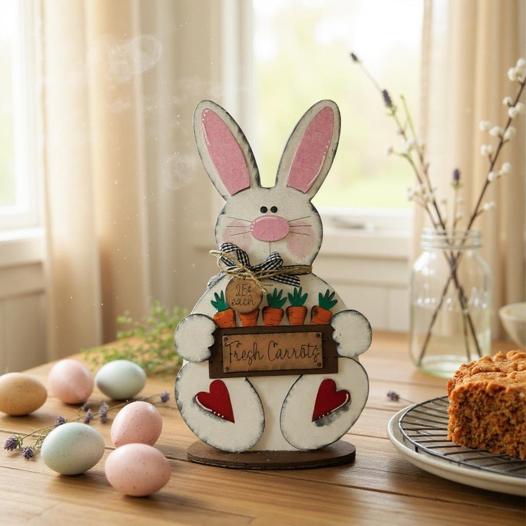 Carrot Patch Bunny Shelf Sitter Handmade Spring Decor Cute Bunny Figurine for Easter - Nifty Decor & More