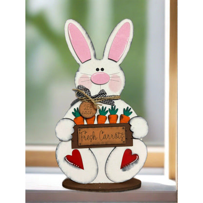 Carrot Patch Bunny Shelf Sitter | Handmade Spring Decor | Cute Bunny Figurine for Easter | Rustic Home Decor Easter Shelf Sitter