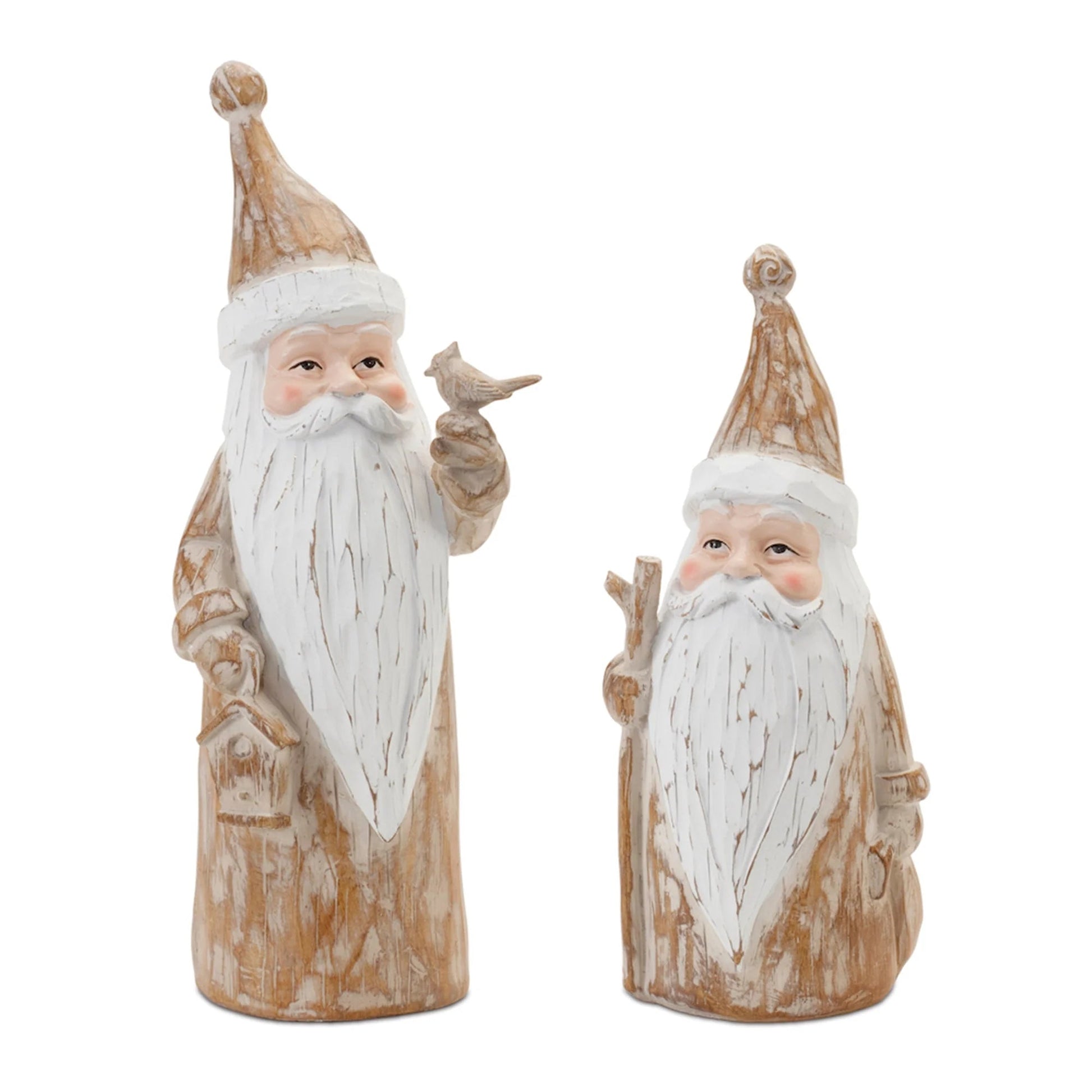 Carved Woodland Santa with Bird Figurine (Set of 2) - Nifty Decor & More