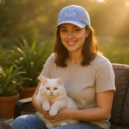 Cat Mom Hat Denim Cotton Adjustable Cap, Chic Everyday Wear for Proud Cat Ladies, Perfect Cat Mom Gift - Nifty Decor & More