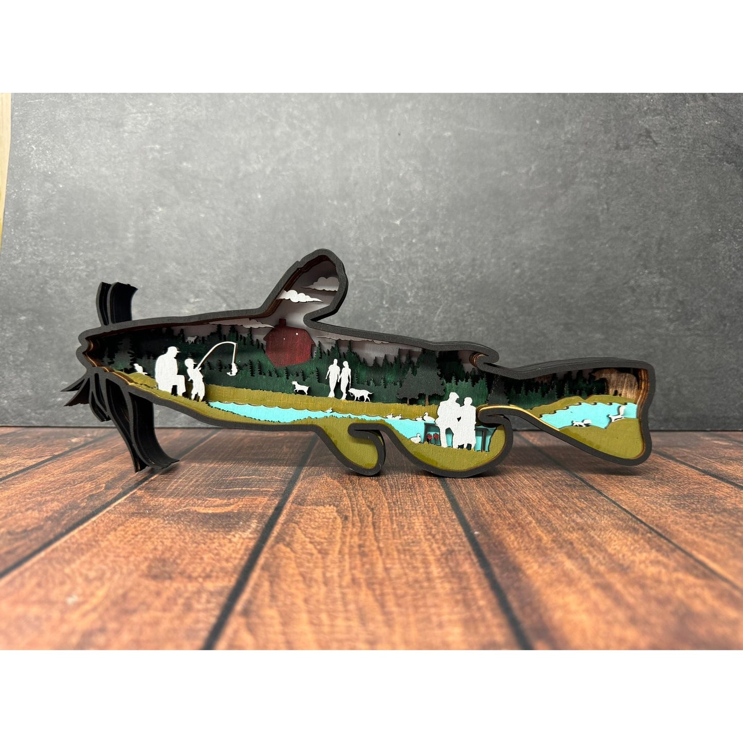 Catfish 3D Shelf Sitter Handcrafted Wooden Fishing Decor and Cabin Accent - Nifty Decor & More