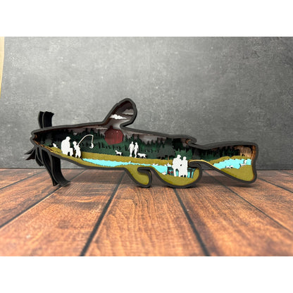 Catfish 3D Shelf Sitter Handcrafted Wooden Fishing Decor and Cabin Accent - Nifty Decor & More