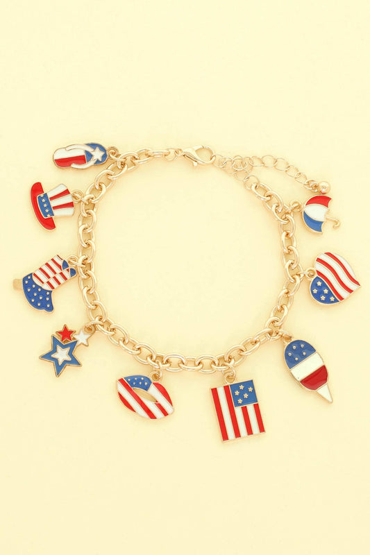 Americana Flag Charm Bracelet Featuring Enamel Trinkets