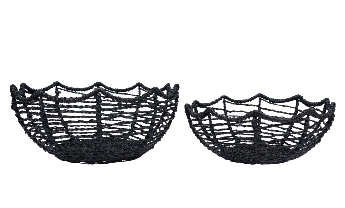Two black woven baskets 