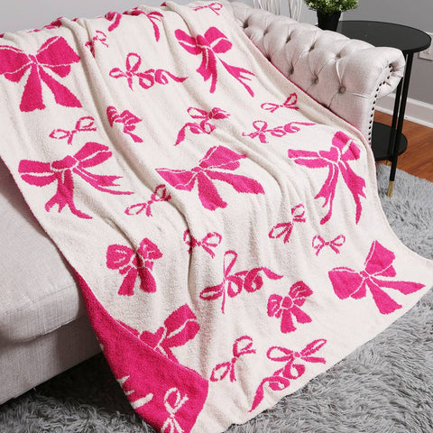 Cozy Ribbon Print Soft Throw Blanket, Chic Girly Design for Snuggling, Mother&