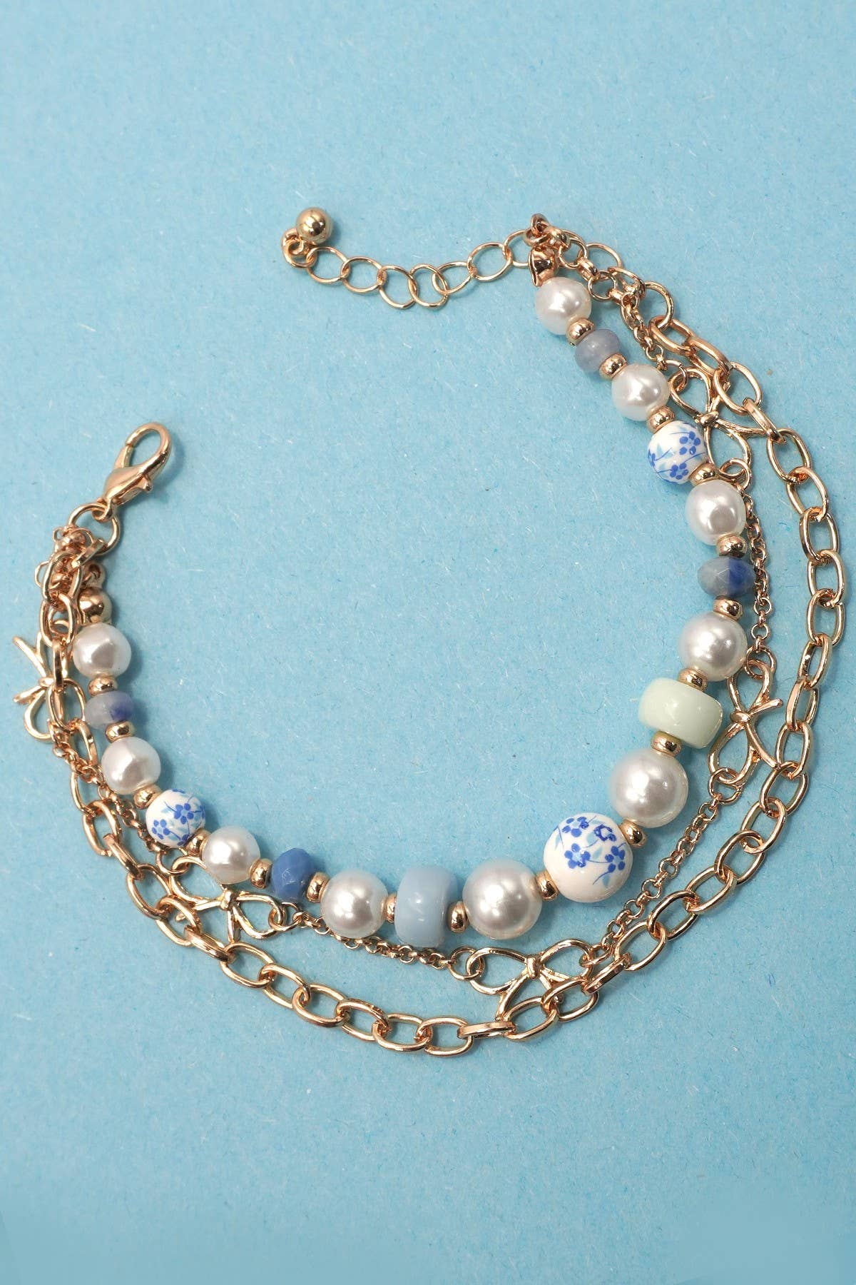 Ceramic Porcelain Pearl Bow Chain Bracelet - Nifty Decor & More