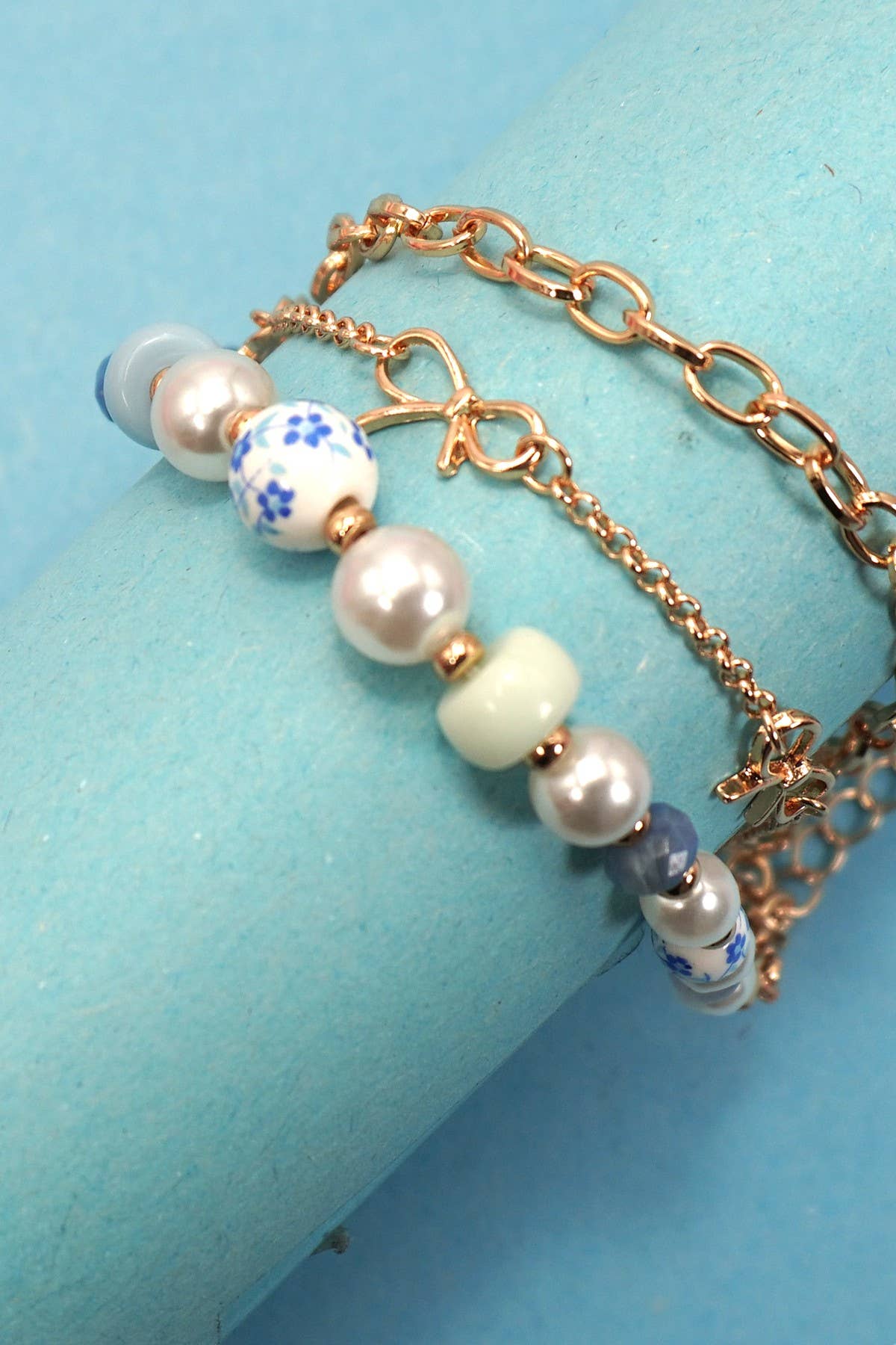 Ceramic Porcelain Pearl Bow Chain Bracelet - Nifty Decor & More