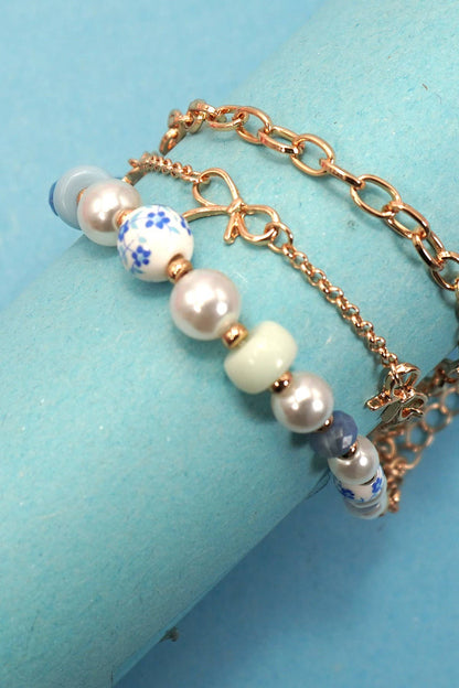 Ceramic Porcelain Pearl Bow Chain Bracelet - Nifty Decor & More