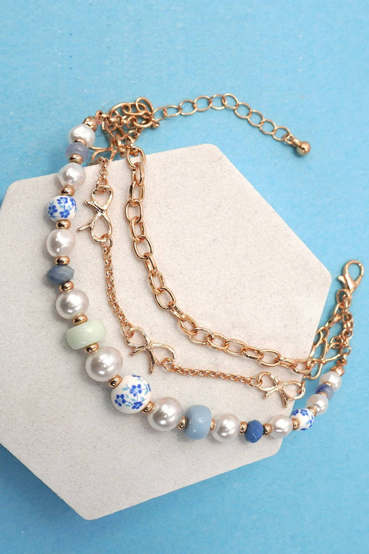 CERAMIC PORCELAIN PEARL BOW CHAIN BRACELET | 80B1372 - Nifty Decor & More