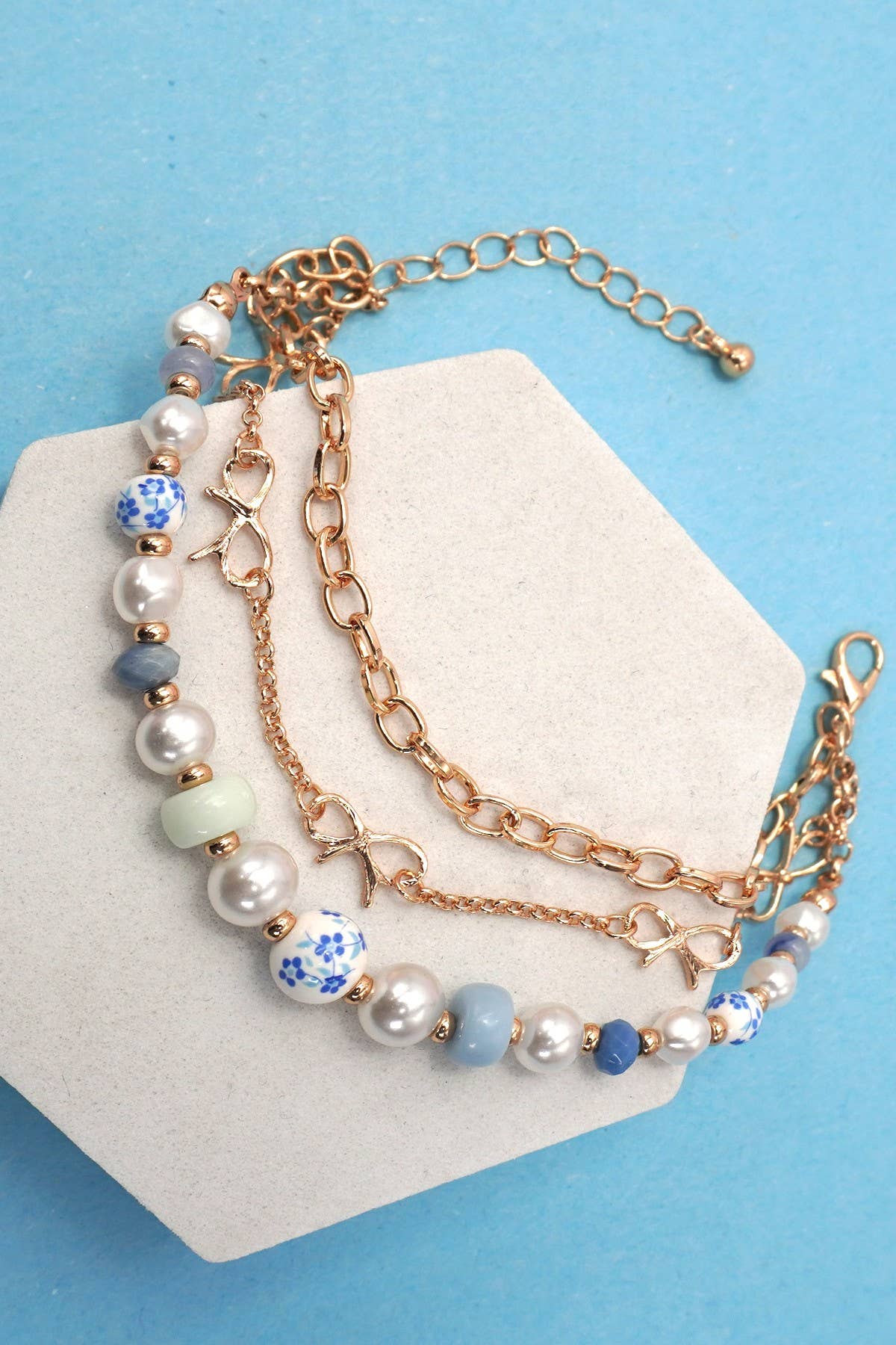 Ceramic Porcelain Pearl Bow Chain Bracelet - Nifty Decor & More