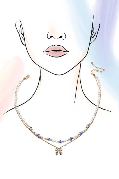 Ceramic Porcelain Pearl Bow Layer Necklace - Nifty Decor & More