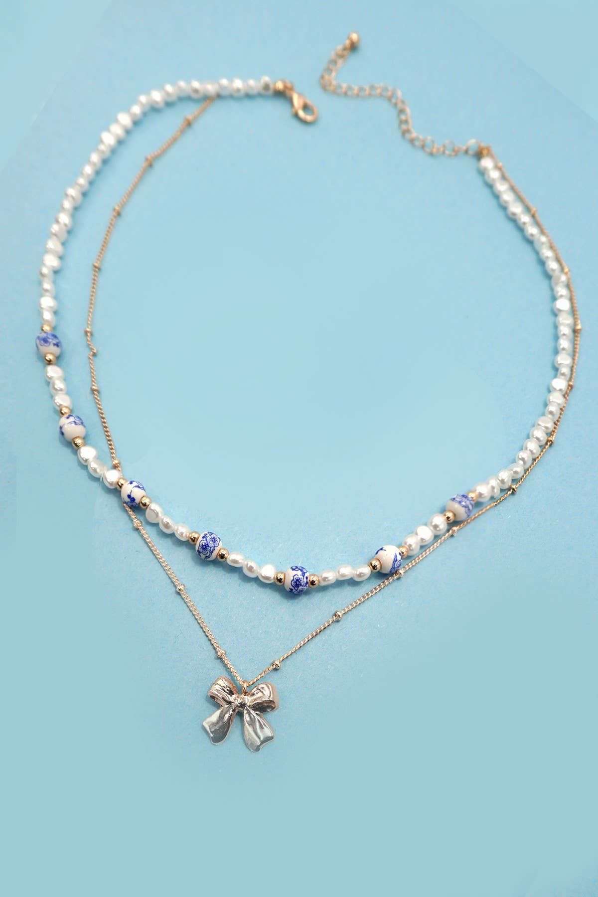 Ceramic Porcelain Pearl Bow Layer Necklace - Nifty Decor & More