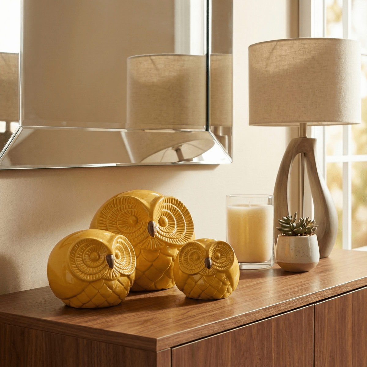 Ceramic Yellow Owls 3 PCS, 8 in. - Nifty Decor & More