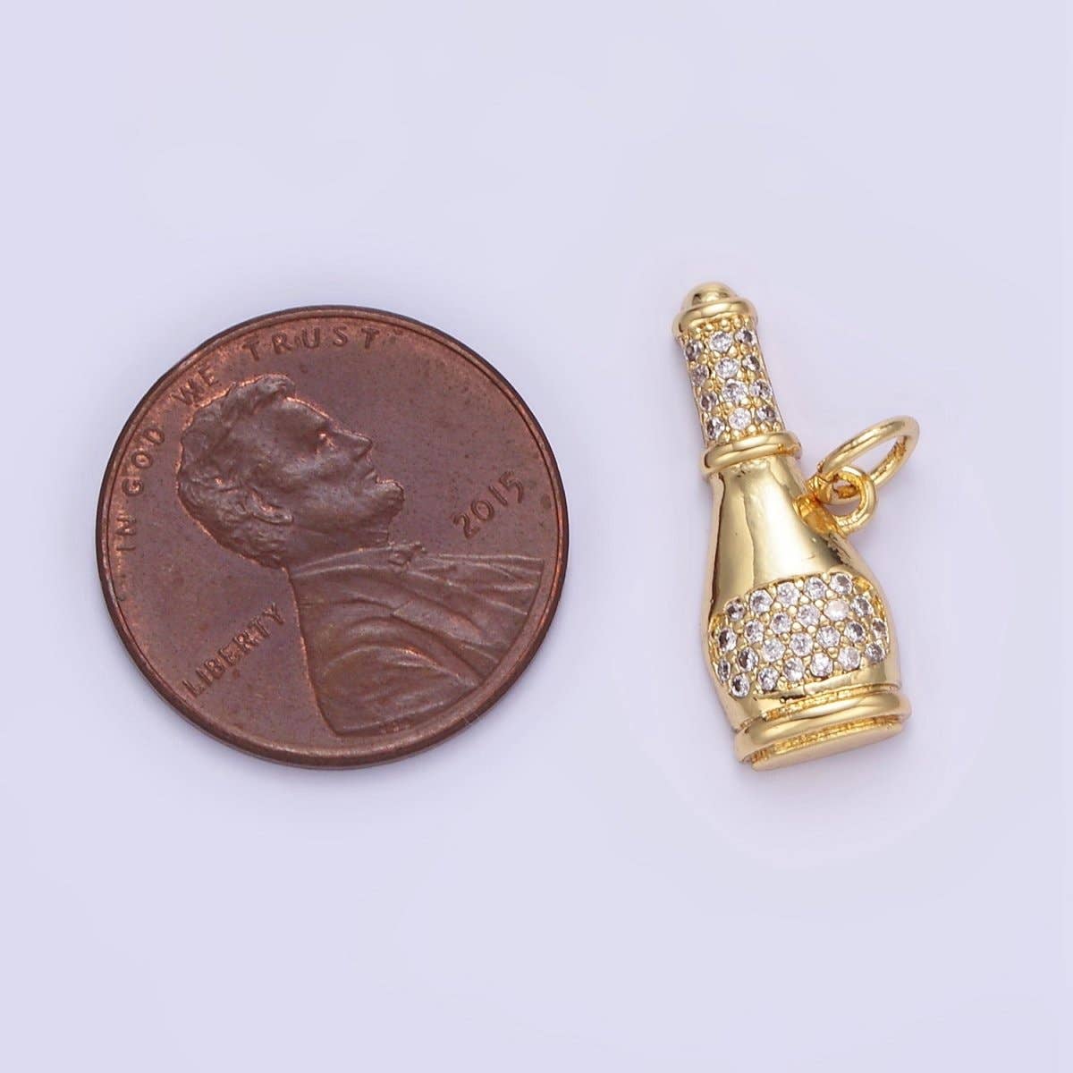 Champagne Charm 24K Gold Filled Micro Paved CZ Champagne Alcohol Charm