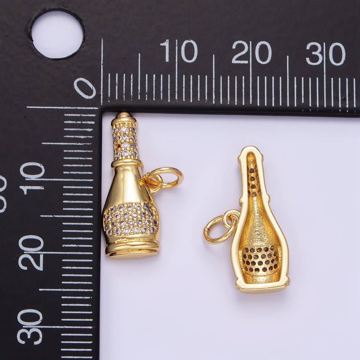 Champagne Charm 24K Gold Filled Micro Paved CZ Champagne Alcohol Charm