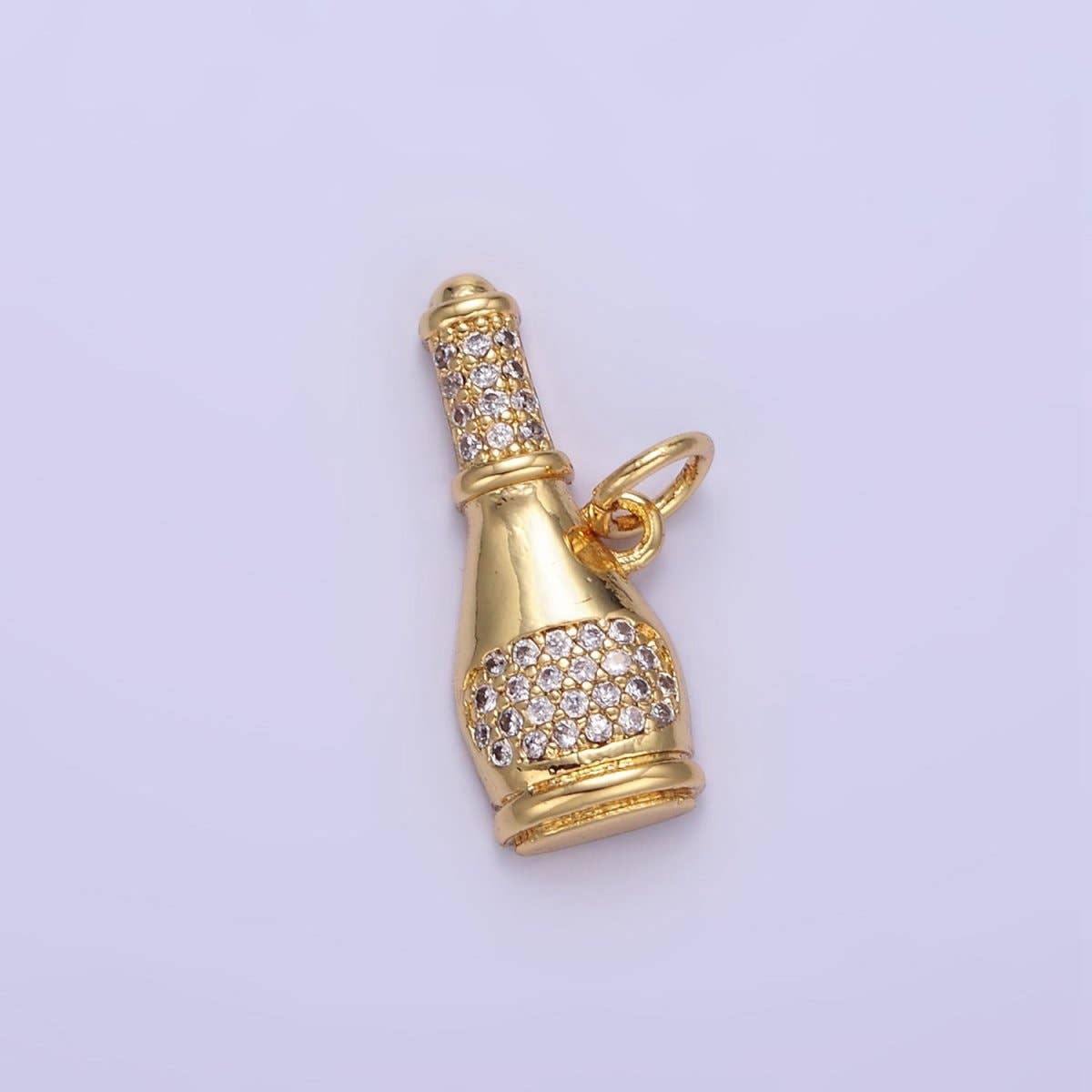 Champagne Charm 24K Gold Filled Micro Paved CZ Champagne Alcohol Charm