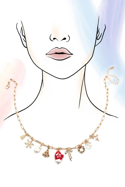 Christmas Tree, Mitten & Rudolph Pendant Necklace