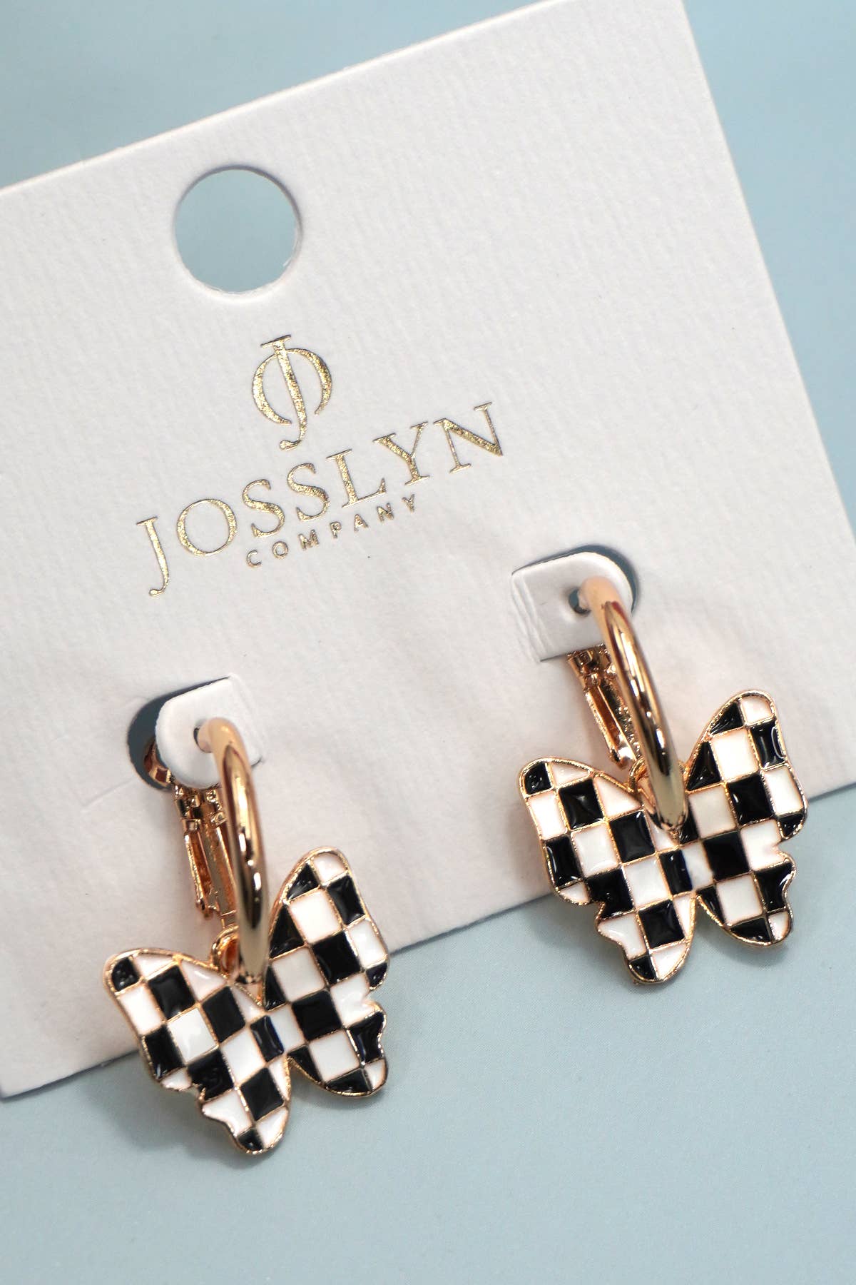 Checker Butterfly Huggie Hoop Drop Earrings - Nifty Decor & More