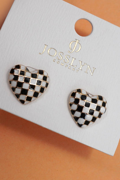 Checker Heart Stud Earrings - Nifty Decor & More