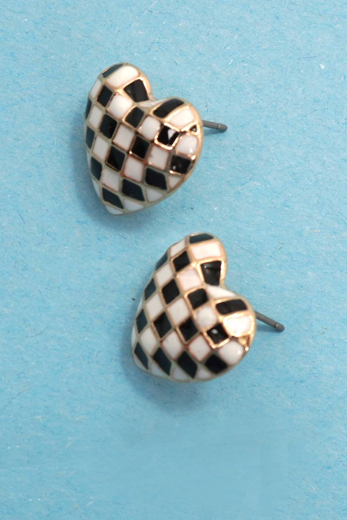 Checker Heart Stud Earrings - Nifty Decor & More