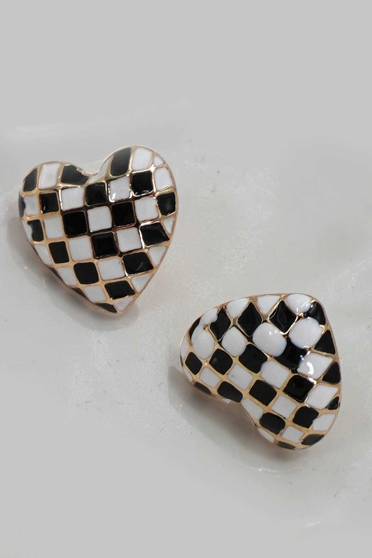 Checker Heart Stud Earrings - Nifty Decor & More
