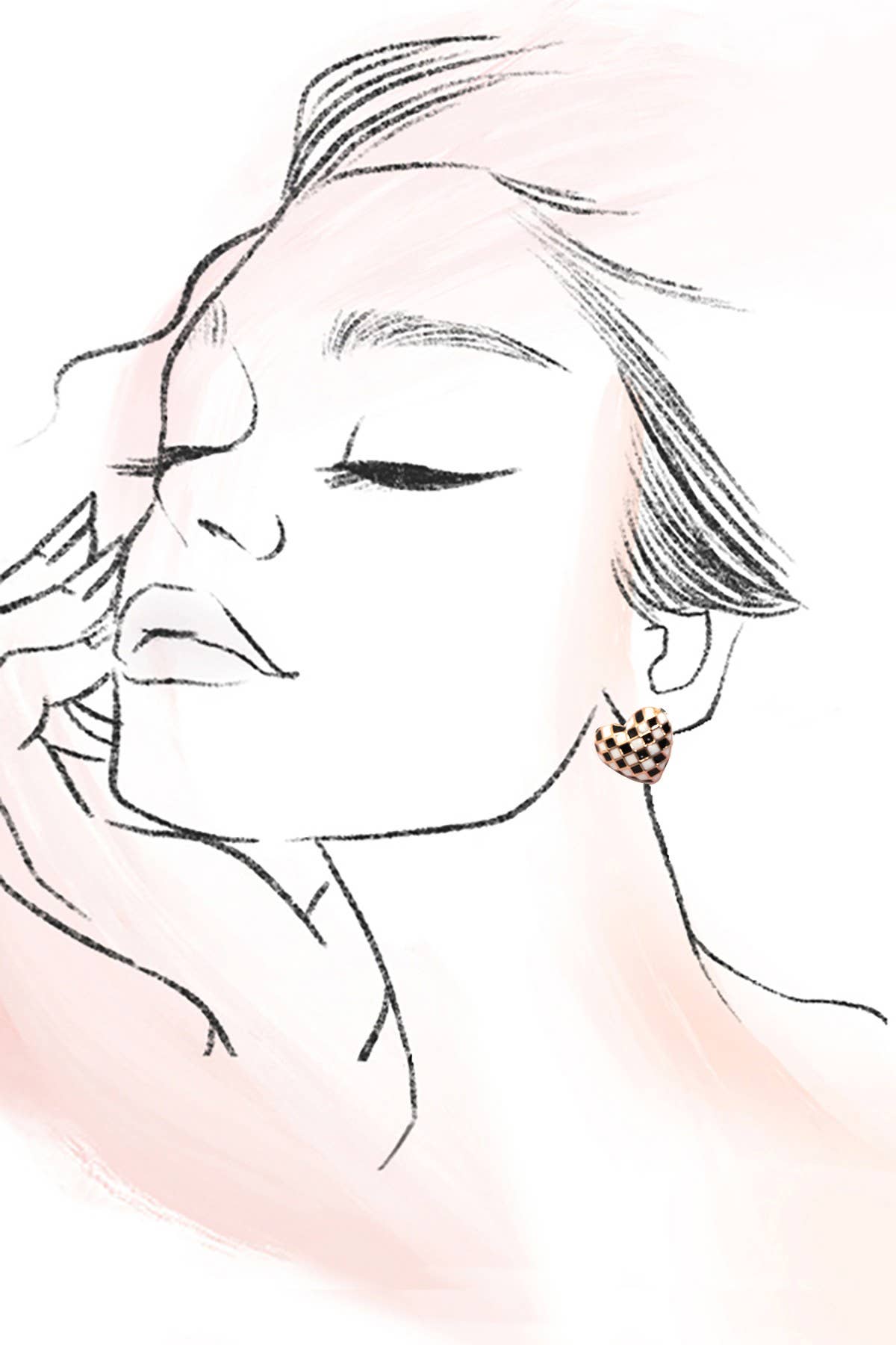 Checker Heart Stud Earrings