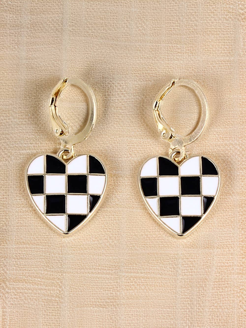 Checkered Heart Shape Hoop Dangle Earrings - Nifty Decor & More