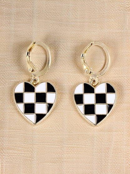 Checkered Heart Shape Hoop Dangle Earrings - Nifty Decor & More