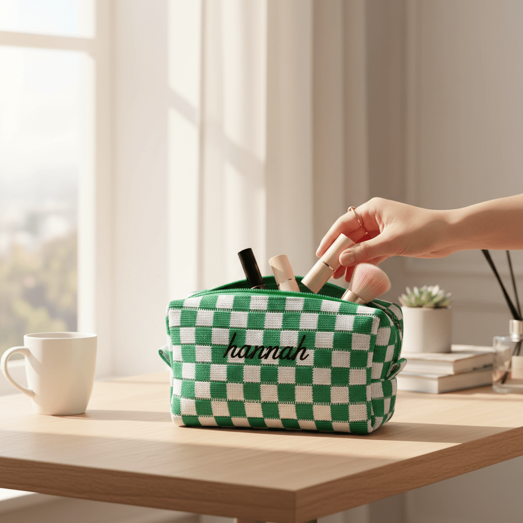 Checkered Knitted Cosmetic Bag - Nifty Decor & More
