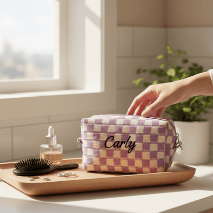 Checkered Knitted Cosmetic Bag - Nifty Decor & More