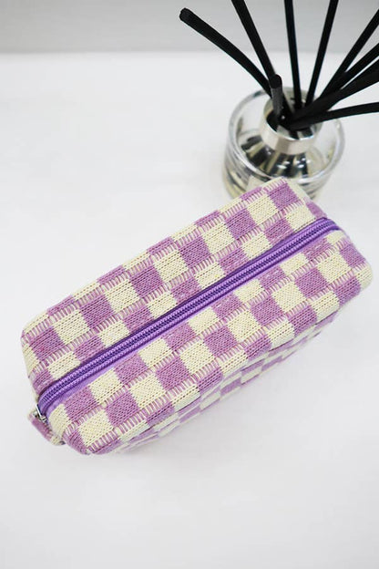 Checkered Knitted Cosmetic Bag, Cozy Textured Makeup Case, Perfect Gift for Her, Handmade Beauty Organizer - Nifty Decor & More