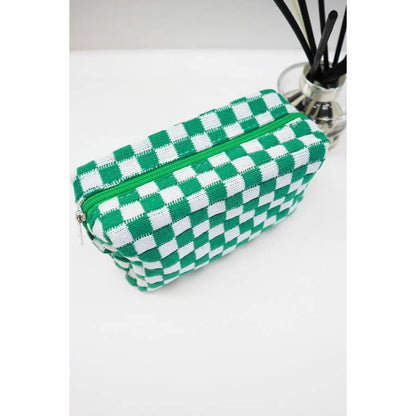 Checkered Knitted Cosmetic Bag, Cozy Textured Makeup Case, Perfect Gift for Her, Handmade Beauty Organizer - Nifty Decor & More