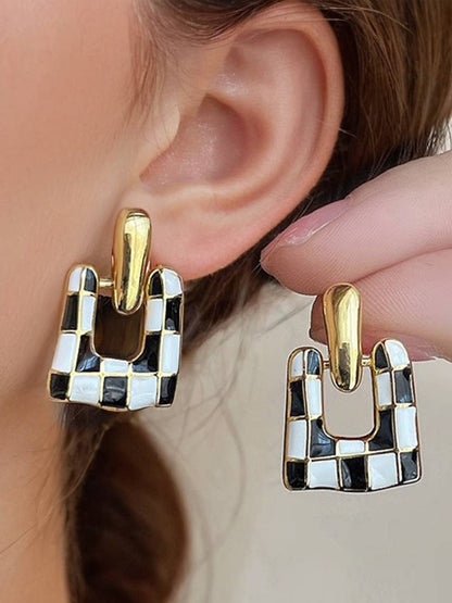 Checkered Pattern Square Shape Stud Dangle Earrings - Nifty Decor & More