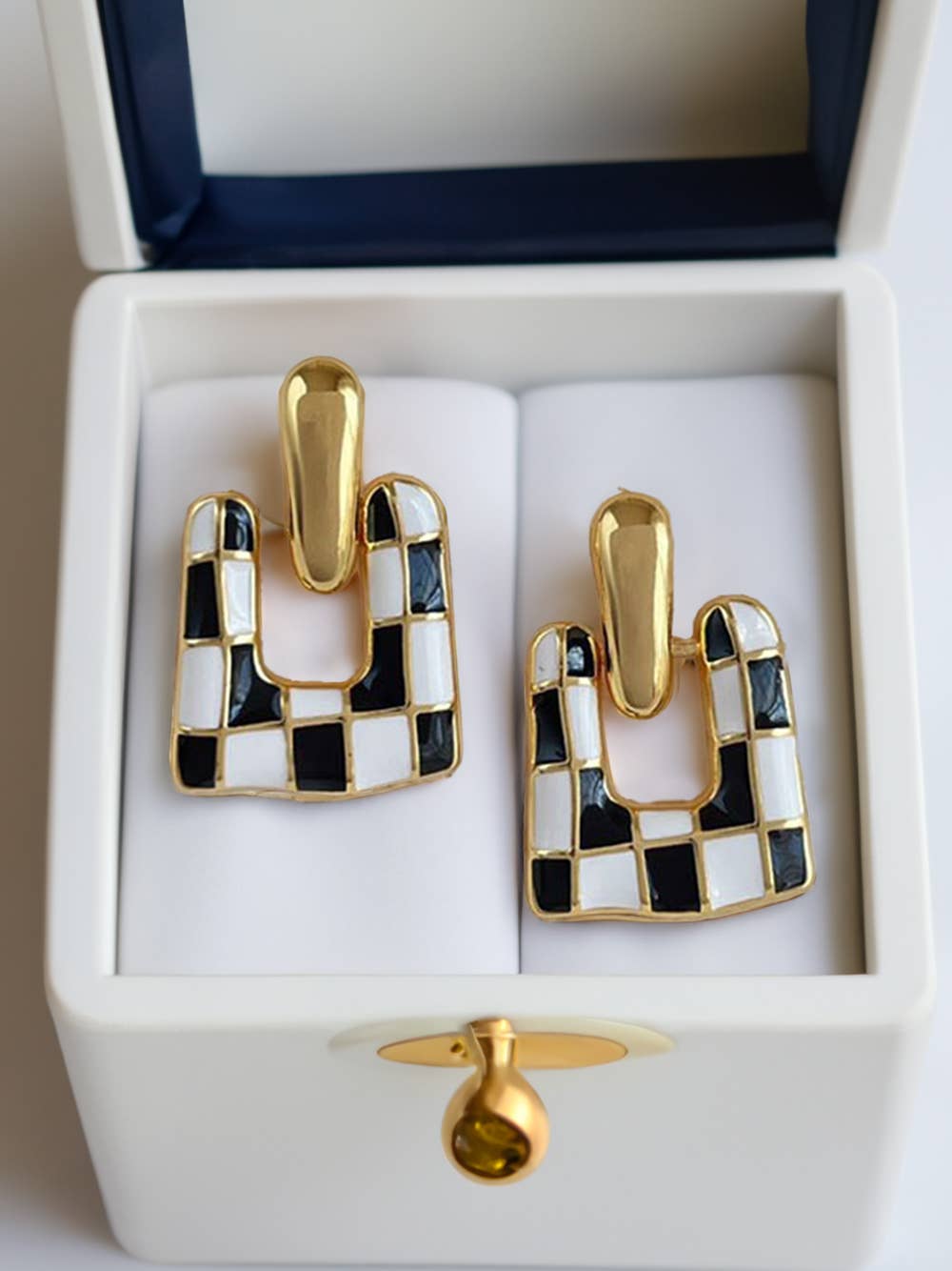 Checkered Pattern Square Shape Stud Dangle Earrings - Nifty Decor & More