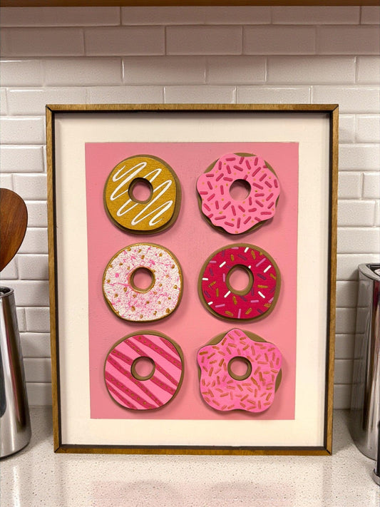 Cheerful Pink Donut Wall Art, Colorful Sprinkles & Donuts, Playful Home Decor, Perfect Gift for Foodie and Dessert Fans
