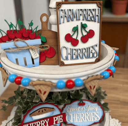Cherry Pie Tiered Tray Decor, Sweet & Charming Tabletop Accent, Perfect Mother’s Day Gift for Stylish Home Lovers Tiered Tray
