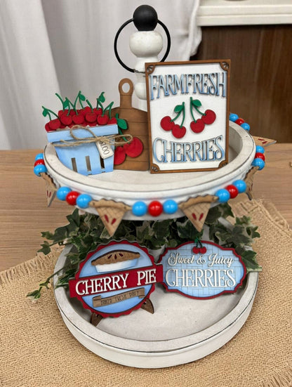 Cherry Pie Tiered Tray Decor, Sweet & Charming Tabletop Accent, Perfect Mother’s Day Gift for Stylish Home Lovers Tiered Tray