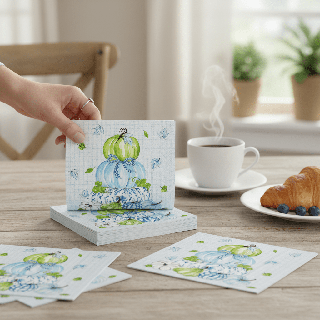 Chinoiserie Stacked Pumpkins Fall Paper Cocktail Napkin 20Ct - Nifty Decor & More