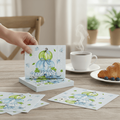 Chinoiserie Stacked Pumpkins Fall Paper Cocktail Napkin 20Ct - Nifty Decor & More