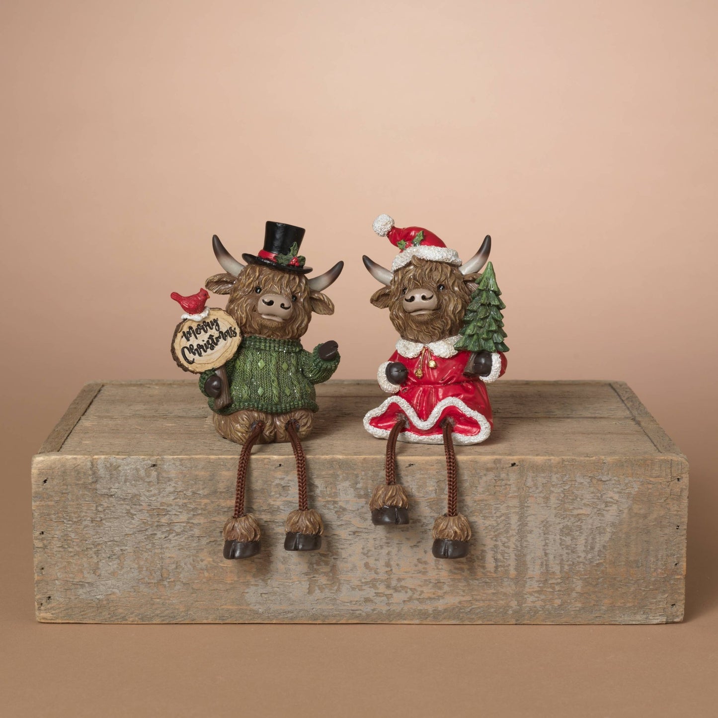 Christmas 3.9"H Resin Holiday Highland Cow Shelf Sitter, 2 A Christmas Collectible Figurine